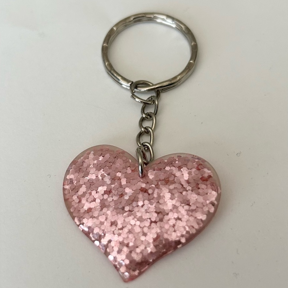Pink Glitter Heart Keychain
